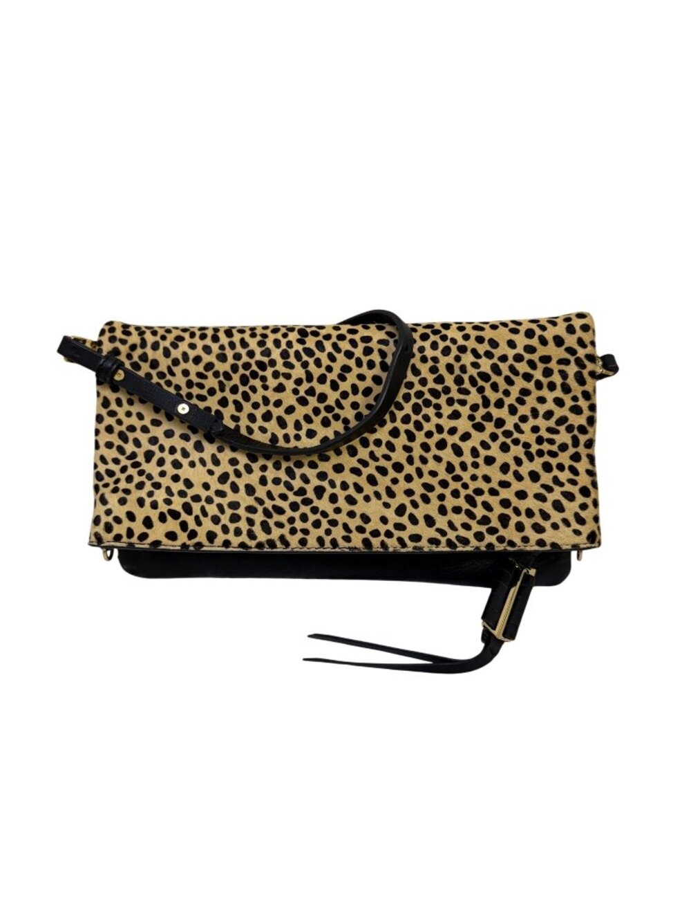 Covet Stella & Dot Animal Print Black Leather Crossbody Bag With Adjustable Stra